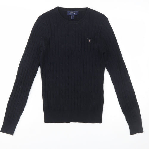 GANT Women's Black Cable-Knit Stretch Cotton Jumper Size S