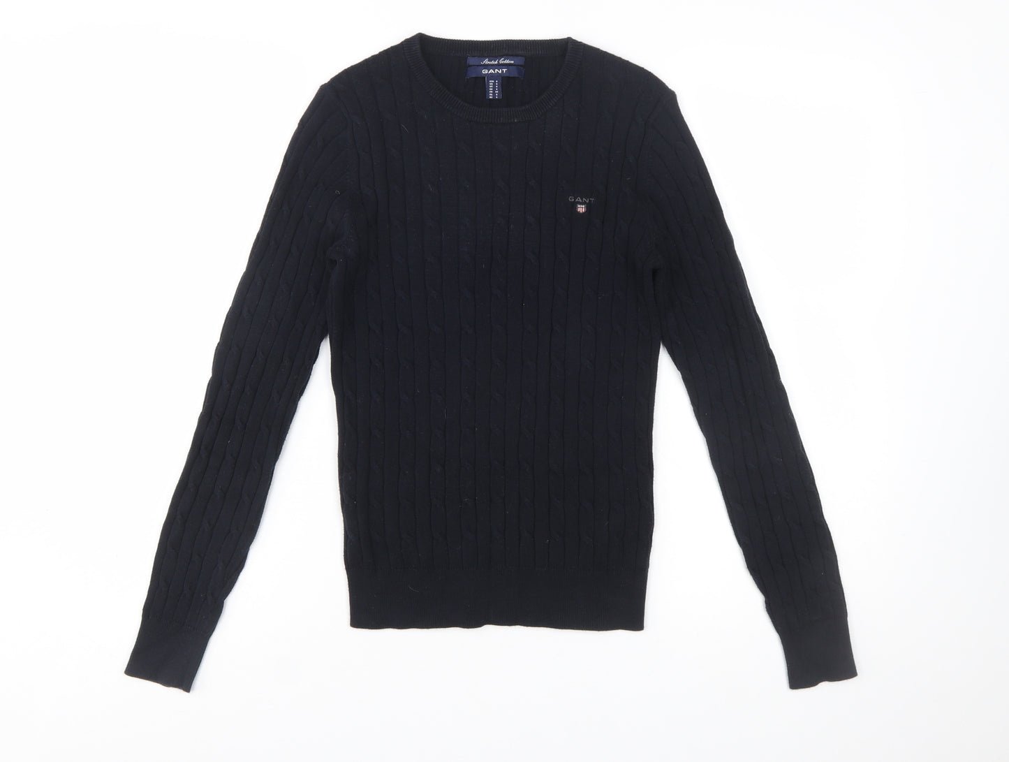 GANT Women's Black Cable-Knit Stretch Cotton Jumper Size S