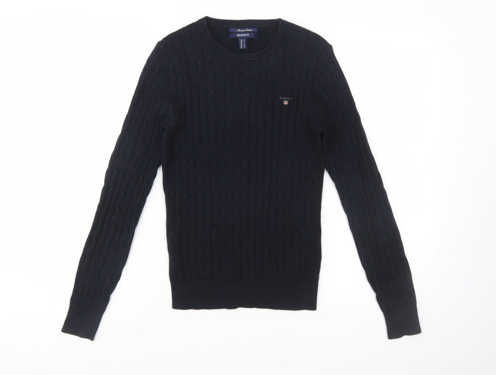 GANT Women's Black Cable-Knit Stretch Cotton Jumper Size S