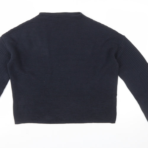 Topshop Women Blue Size 8 High Neck Rib Knit Pullover Jumper