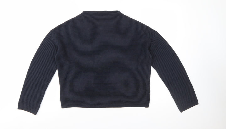Topshop Women Blue Size 8 High Neck Rib Knit Pullover Jumper