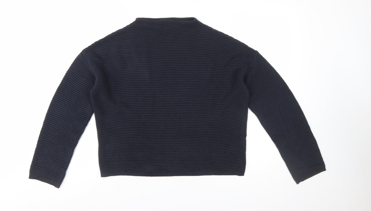 Topshop Women Blue Size 8 High Neck Rib Knit Pullover Jumper