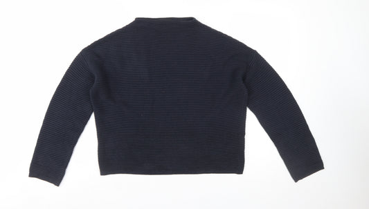 Topshop Women Blue Size 8 High Neck Rib Knit Pullover Jumper