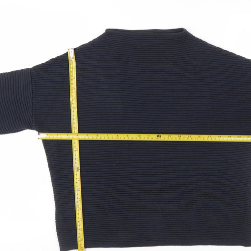 Topshop Women Blue Size 8 High Neck Rib Knit Pullover Jumper