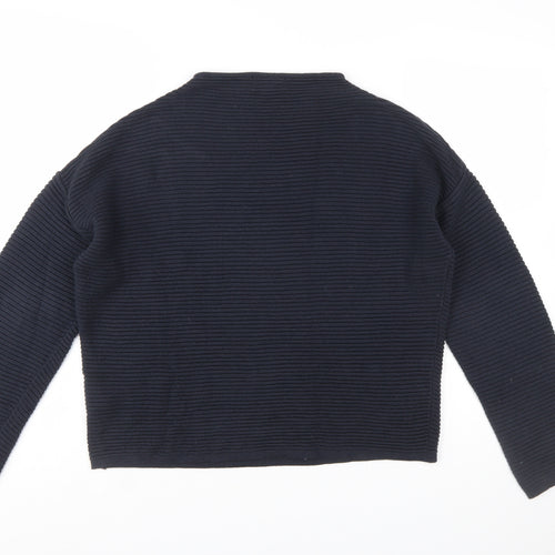 Topshop Women Blue Size 8 High Neck Rib Knit Pullover Jumper