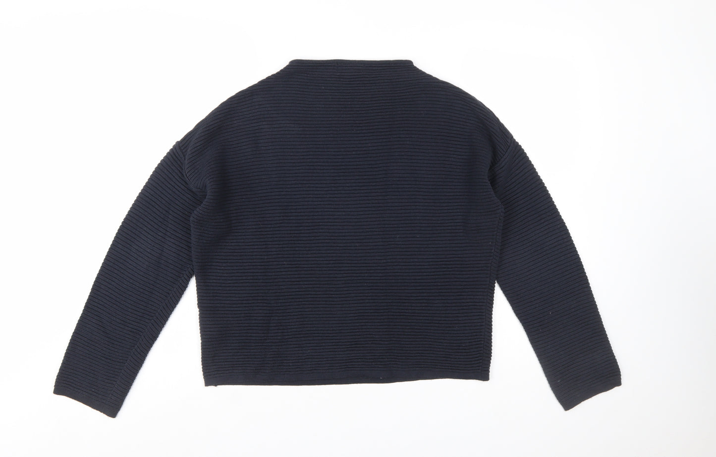 Topshop Women Blue Size 8 High Neck Rib Knit Pullover Jumper