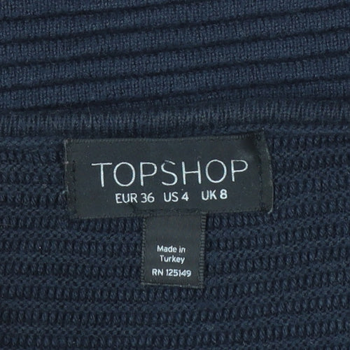 Topshop Women Blue Size 8 High Neck Rib Knit Pullover Jumper