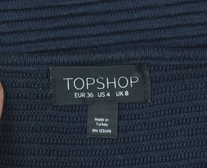 Topshop Women Blue Size 8 High Neck Rib Knit Pullover Jumper