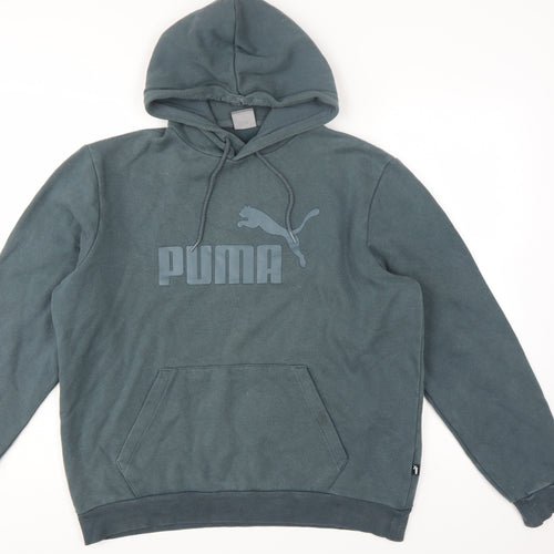 Puma Men's Green Pullover Hoodie L Logo Fleece Sweatshirt