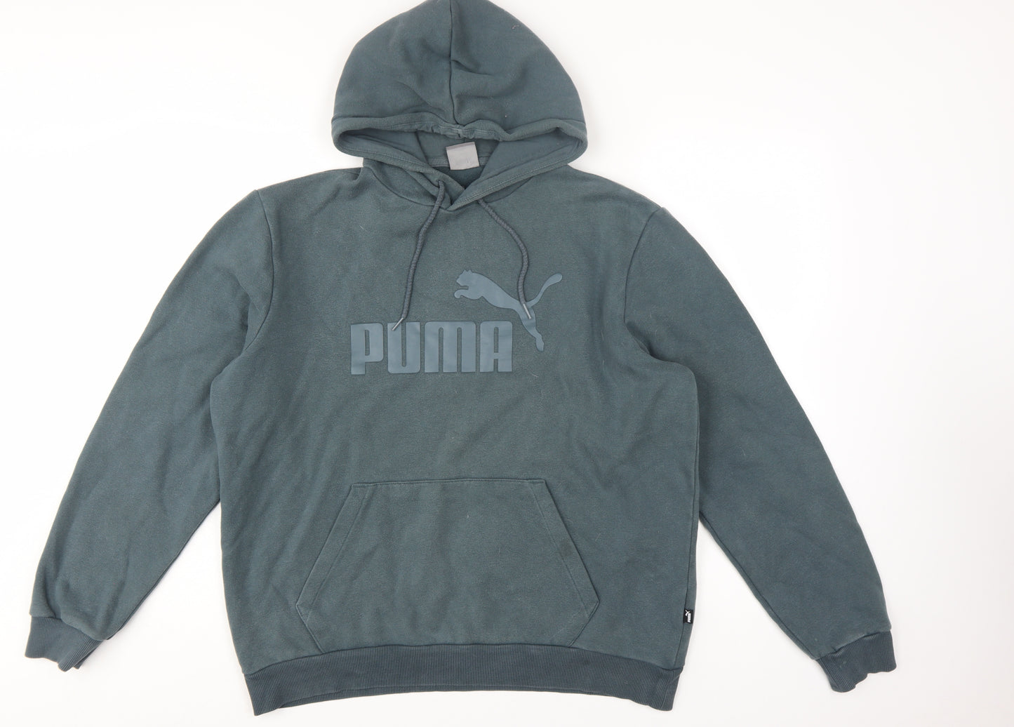 Puma Men's Green Pullover Hoodie L Logo Fleece Sweatshirt