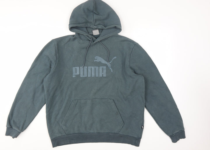 Puma Men's Green Pullover Hoodie L Logo Fleece Sweatshirt