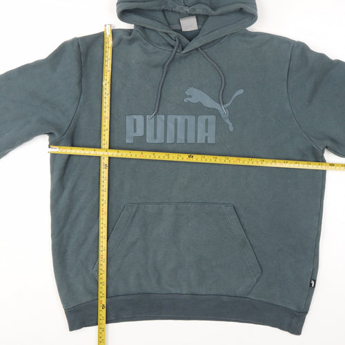 Puma Men's Green Pullover Hoodie L Logo Fleece Sweatshirt