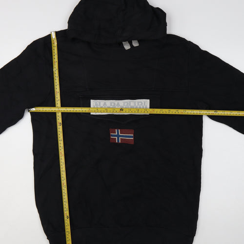Napapijri Men's Black XL Pullover Hoodie with Logo Flag Patch
