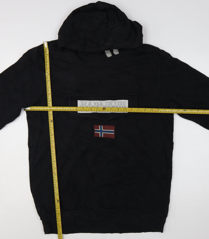 Napapijri Men's Black XL Pullover Hoodie with Logo Flag Patch