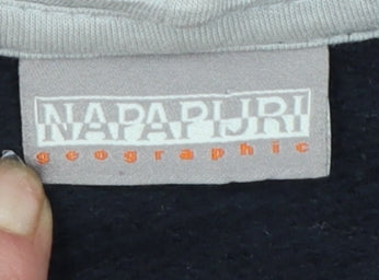Napapijri Men's Black XL Pullover Hoodie with Logo Flag Patch
