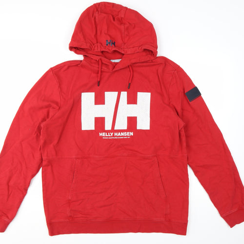 Helly Hansen Men's Red XL Pullover Hoodie Regular Fit Logo Sweatshirt