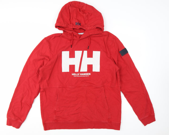 Helly Hansen Men's Red XL Pullover Hoodie Regular Fit Logo Sweatshirt