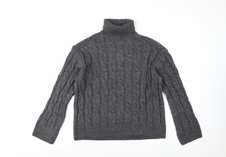 Marks and Spencer Womens Grey Roll Neck Cable Knit Jumper M