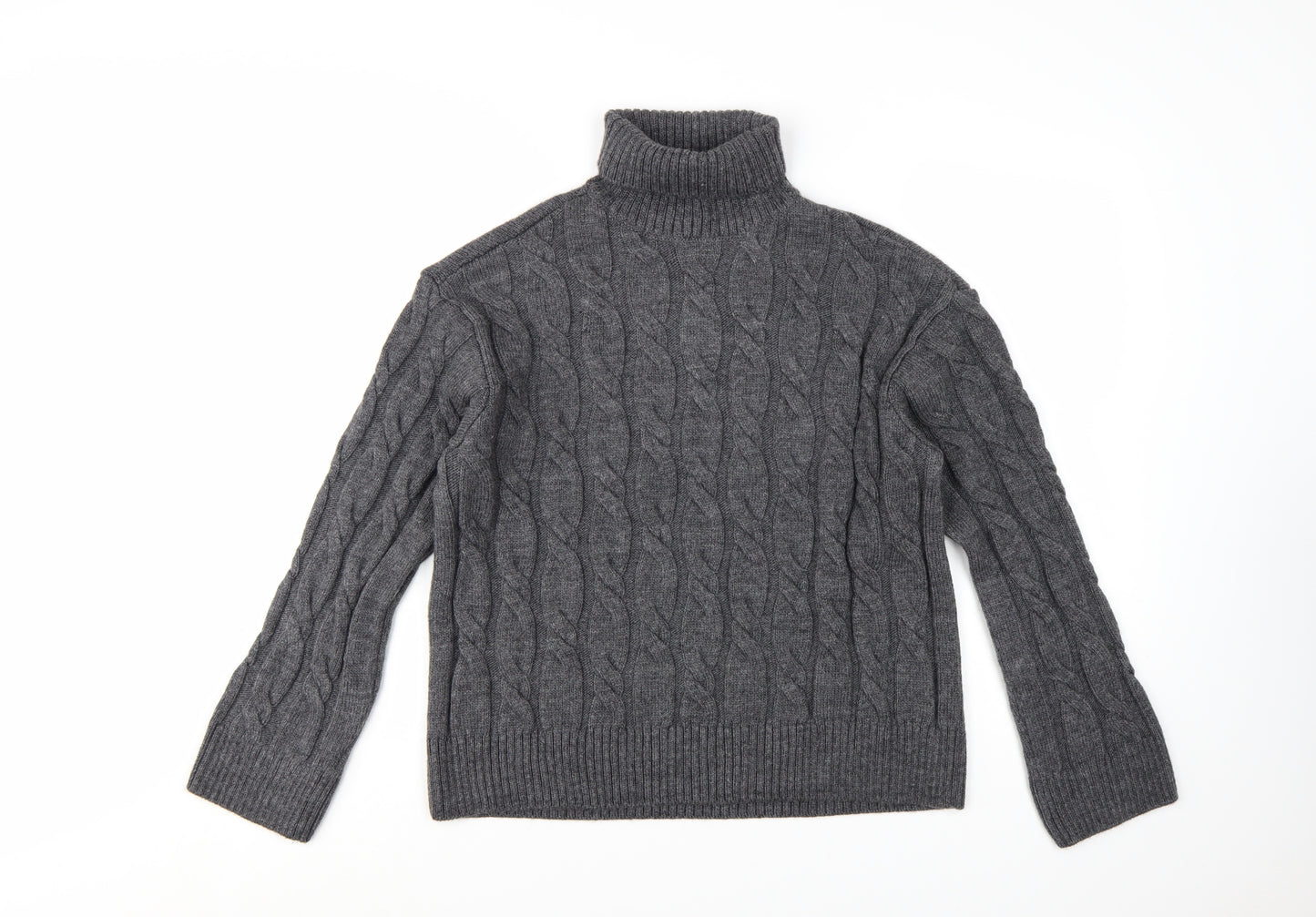Marks and Spencer Womens Grey Roll Neck Cable Knit Jumper M
