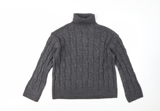 Marks and Spencer Womens Grey Roll Neck Cable Knit Jumper M