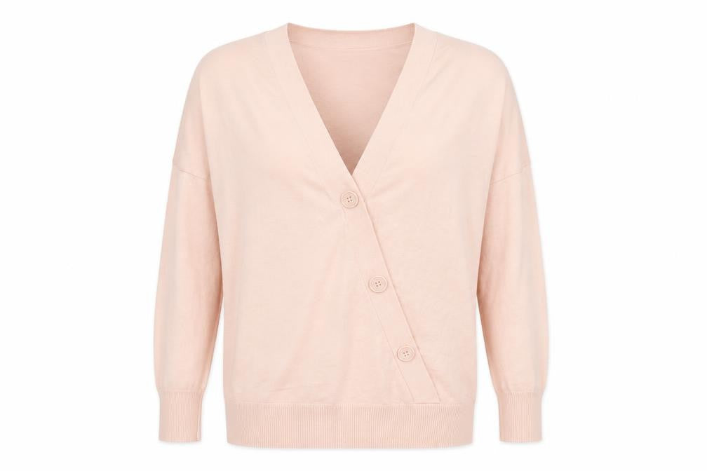 Front view of Phase Eight Women Pink V-Neck Button Cardigan M Lightweight Knit