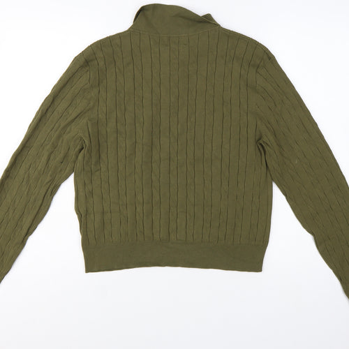H&M Womens Green Collared Cable Knit Henley Jumper Size 12