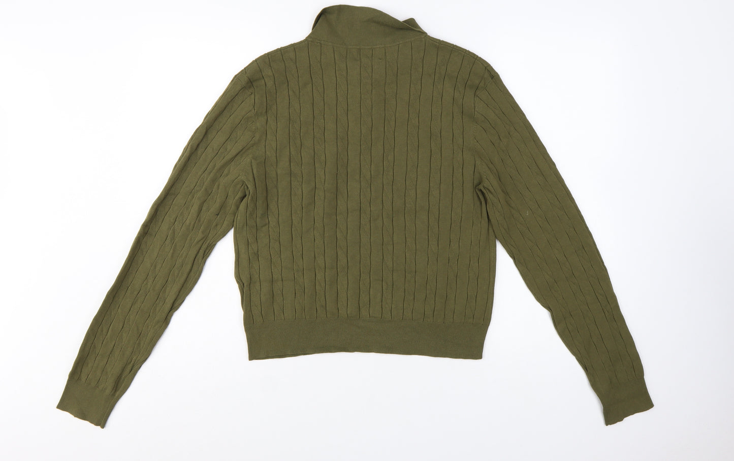 H&M Womens Green Collared Cable Knit Henley Jumper Size 12