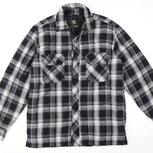 BC Clothing Men's Black Checked Flannel Padded Jacket Size S