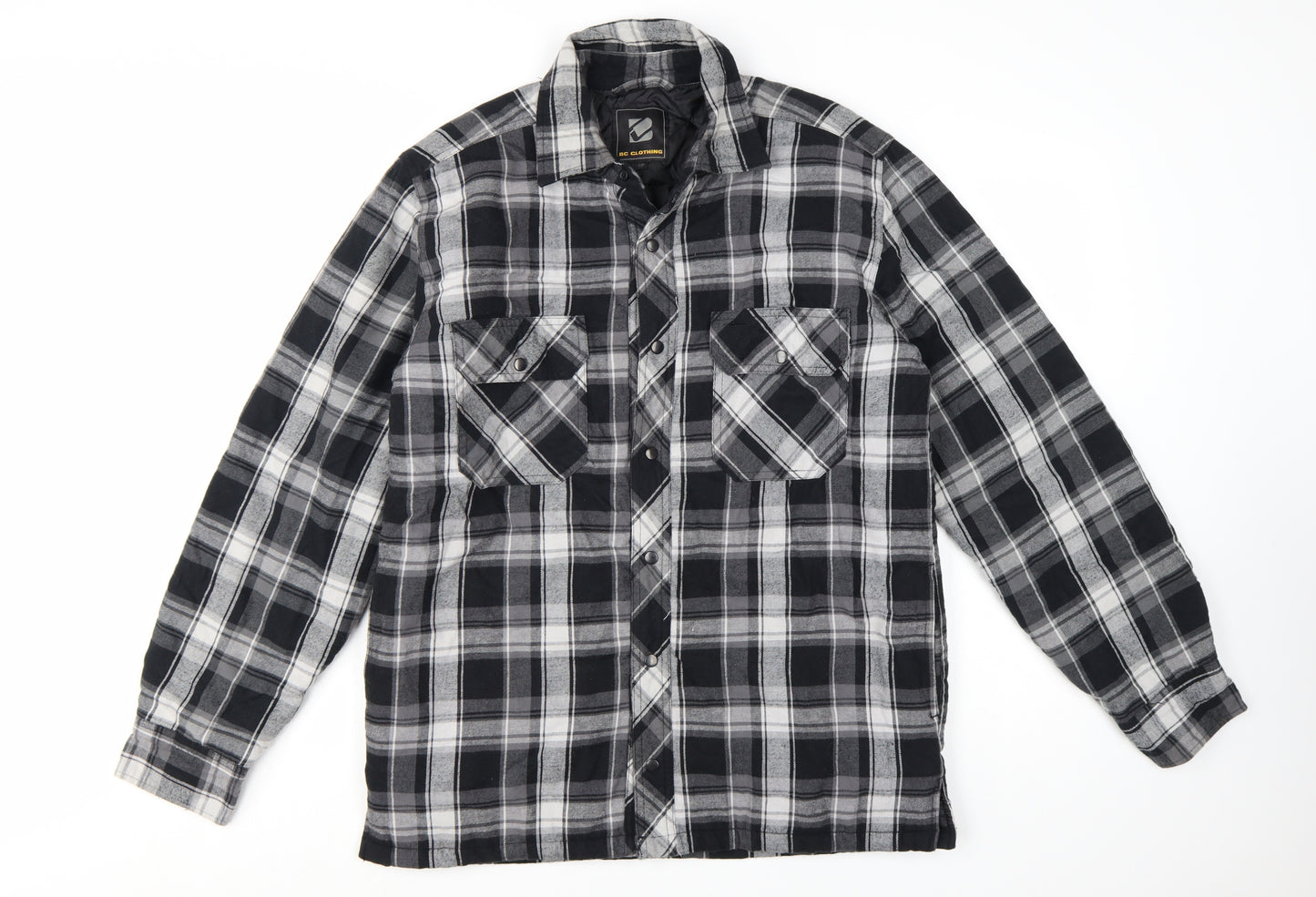 BC Clothing Men's Black Checked Flannel Padded Jacket Size S