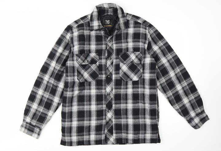 BC Clothing Men's Black Checked Flannel Padded Jacket Size S