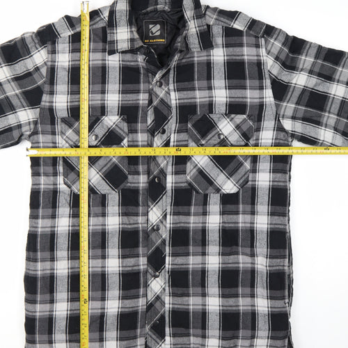 BC Clothing Men's Black Checked Flannel Padded Jacket Size S