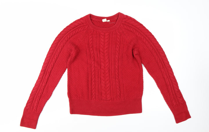 GAP Women’s Red Cable-Knit Cotton Crew Neck Jumper Size M