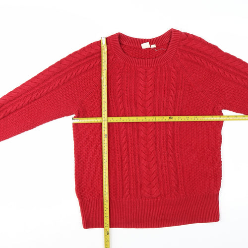 GAP Women’s Red Cable-Knit Cotton Crew Neck Jumper Size M