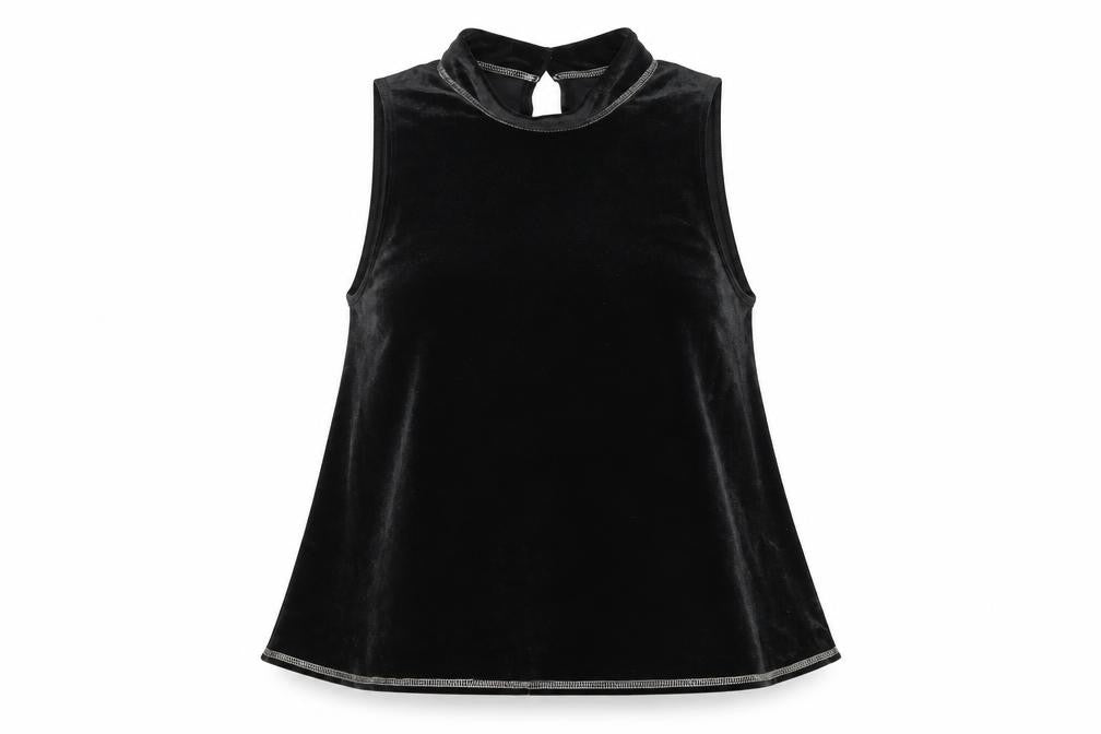 Abercrombie & Fitch Women's Black Velvet High Neck Sleeveless Tank Top M