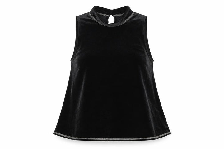 Abercrombie & Fitch Women's Black Velvet High Neck Sleeveless Tank Top M