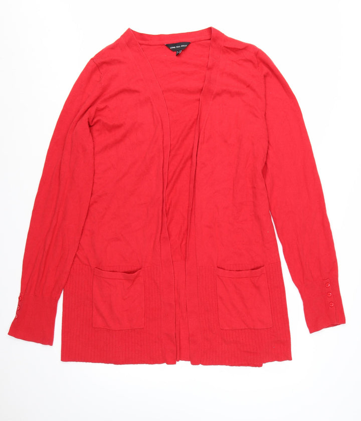 Long Tall Sally Women Red Cardigan Size 22-24 Open Knit Pockets