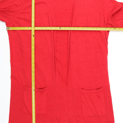 Long Tall Sally Women Red Cardigan Size 22-24 Open Knit Pockets