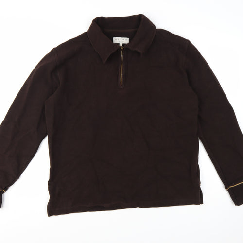 Ted Baker Men's Brown L 1/4 Zip Collared Sweatshirt