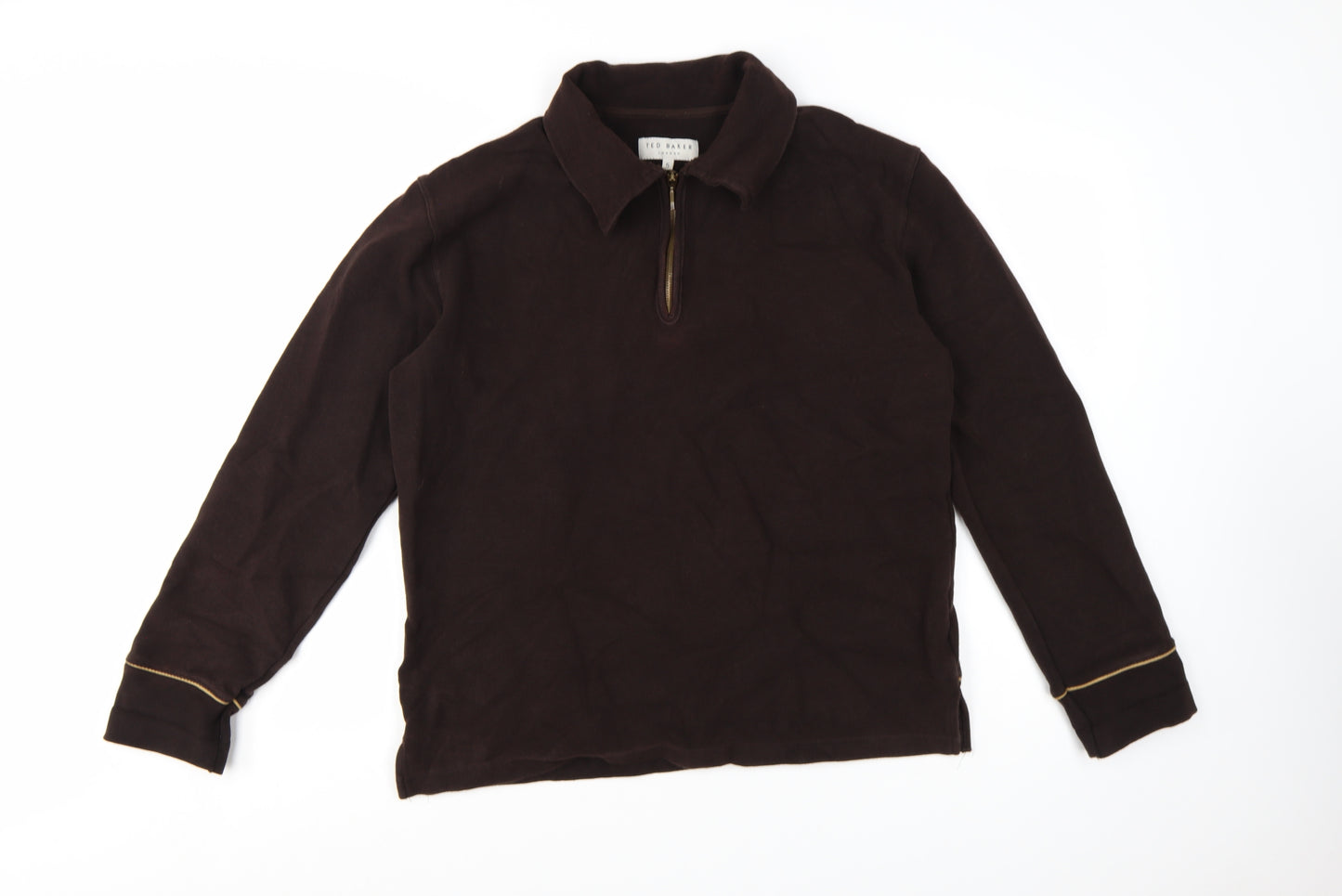 Ted Baker Men's Brown L 1/4 Zip Collared Sweatshirt