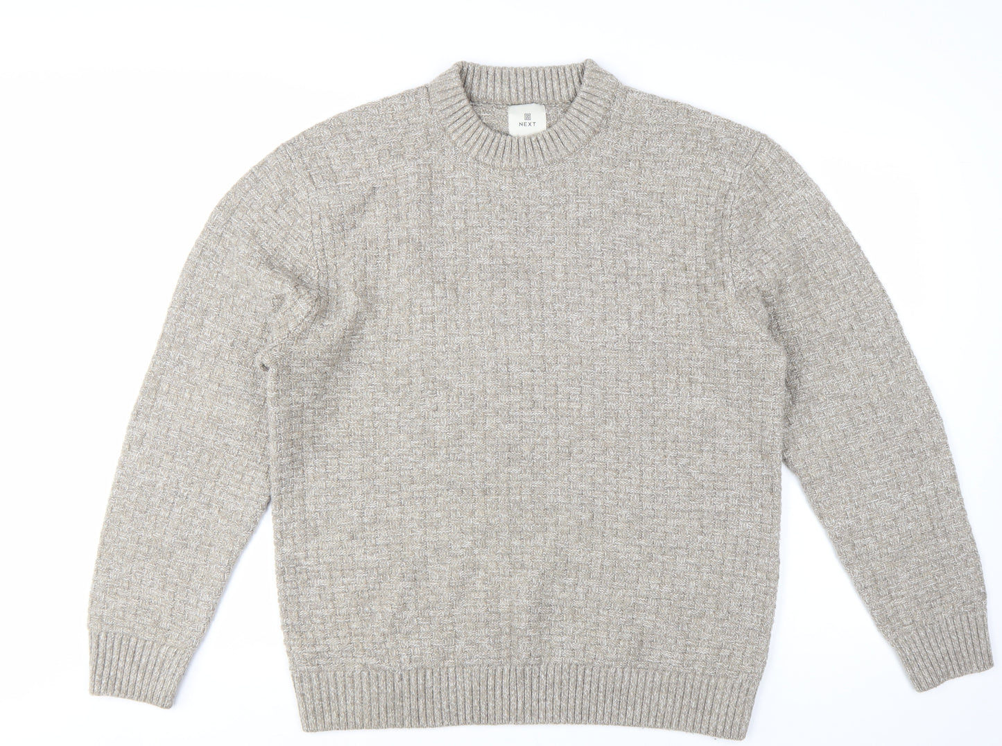 Next Men’s Beige Wool Blend Crew Neck Knit Jumper Size L