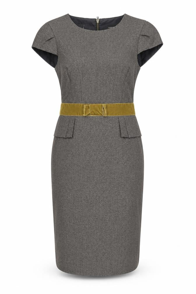 Next Women’s Grey Sheath Work Dress Size 14 with Velvet Belt