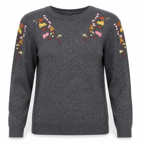 Warehouse Women’s Grey Floral Embroidered Knit Jumper Size 8