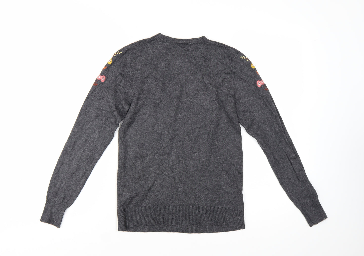 Warehouse Women’s Grey Floral Embroidered Knit Jumper Size 8
