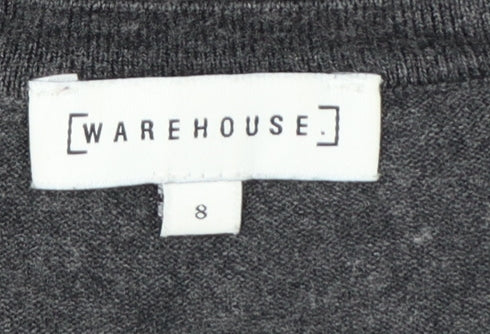 Warehouse Women’s Grey Floral Embroidered Knit Jumper Size 8