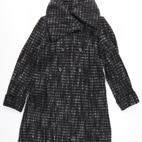 Marks and Spencer Per Una Women's Black Wool Blend Check Long Coat Size 12