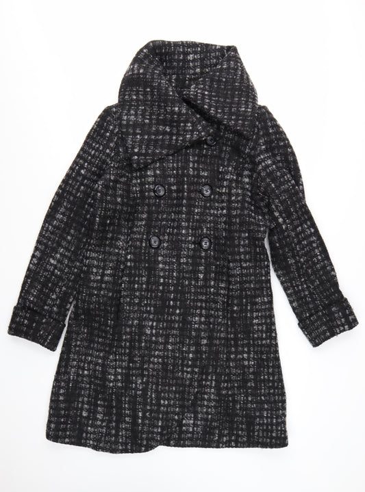Marks and Spencer Per Una Women's Black Wool Blend Check Long Coat Size 12