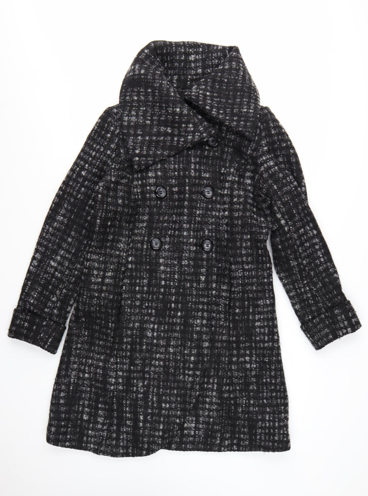 Marks and Spencer Per Una Women's Black Wool Blend Check Long Coat Size 12