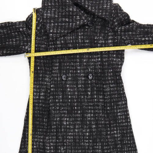 Marks and Spencer Per Una Women's Black Wool Blend Check Long Coat Size 12