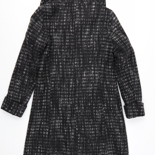 Marks and Spencer Per Una Women's Black Wool Blend Check Long Coat Size 12