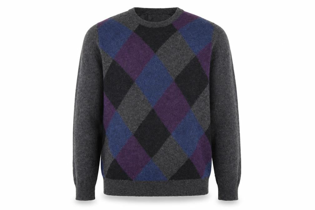 Front view of Marks & Spencer Men's Grey Argyle Wool Jumper L Classic Fit